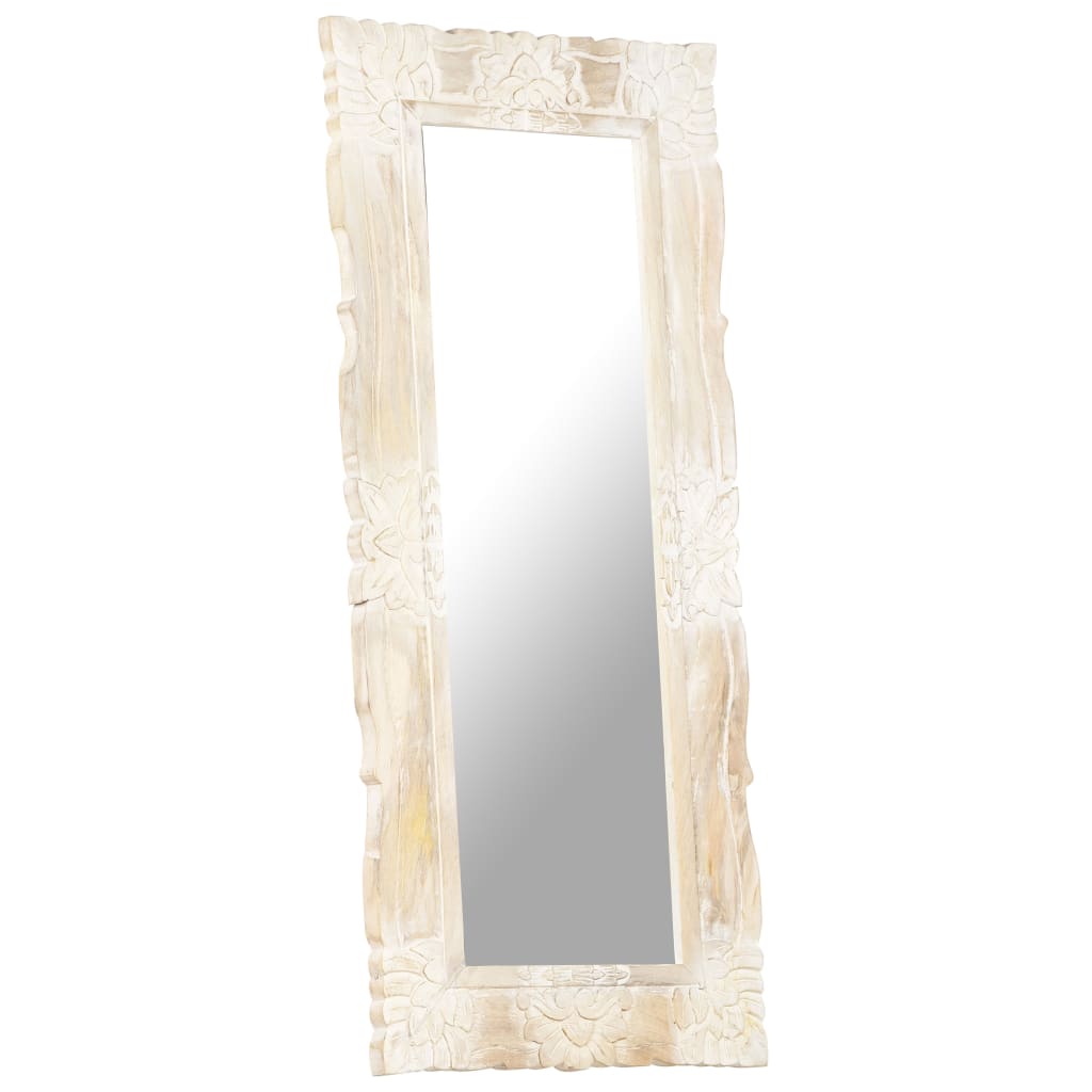 Mirror, white, 110x50cm, solid mango wood