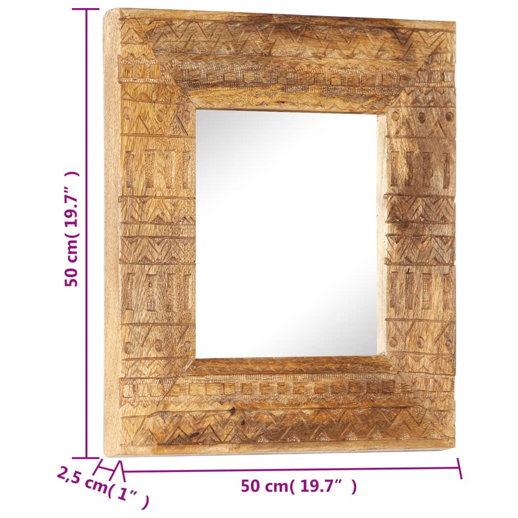 Mirror, 50x50x2.5cm, mango solid wood, hand-carved