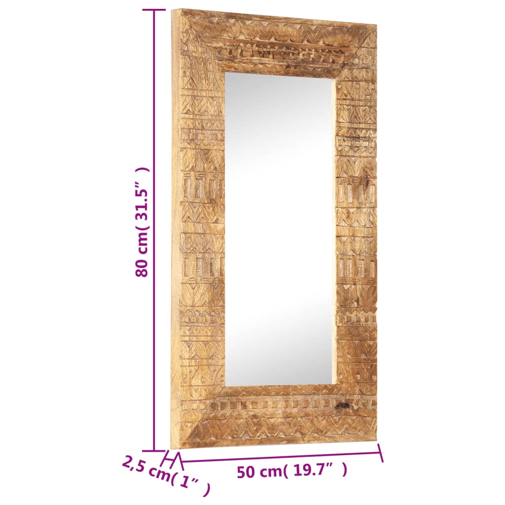 Mirror, 80x50x2.5cm, solid mango wood, hand-carved