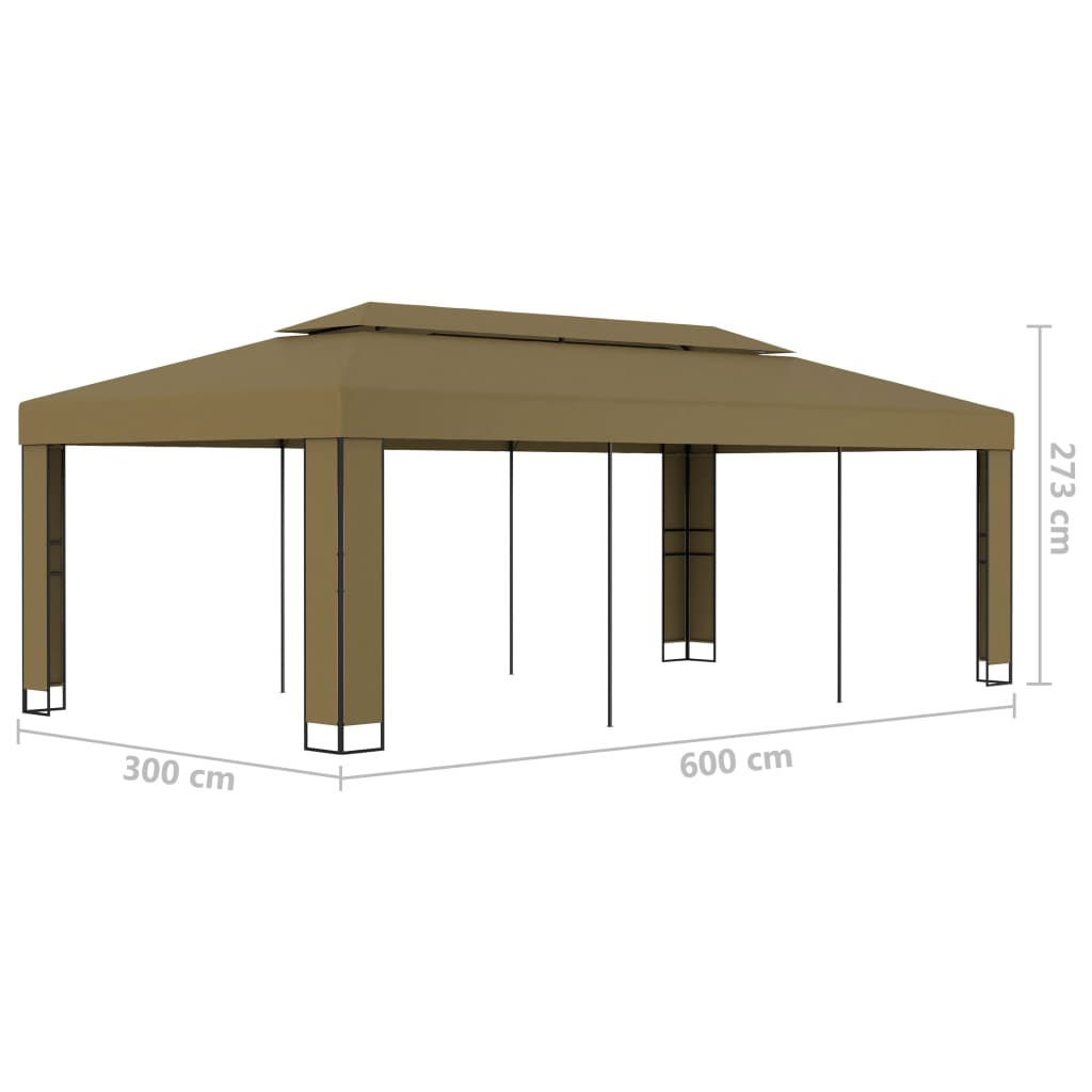Gazebo with double roof JADE, taupe, 3x6m