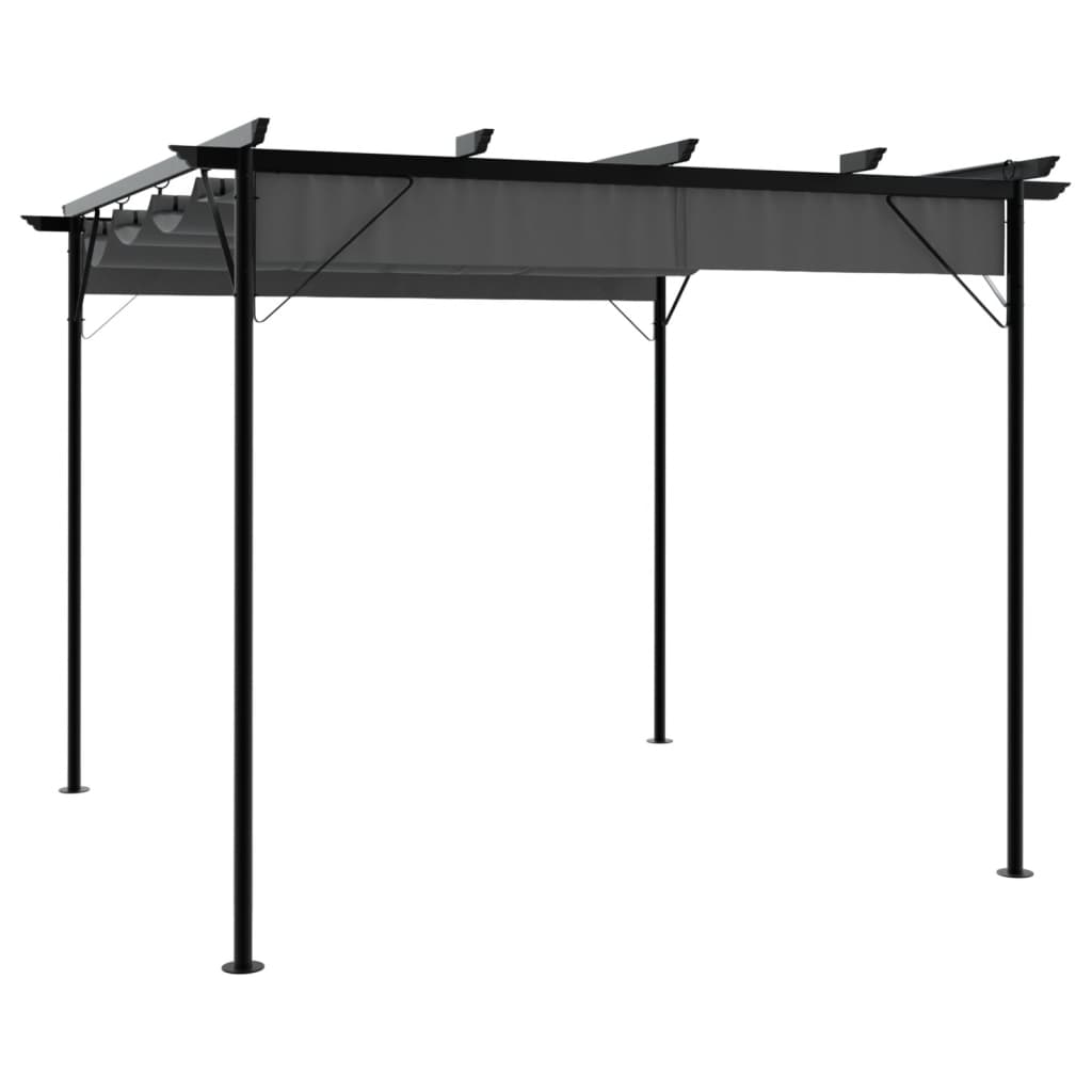 Pergola ar ievelkamu jumtu, antracīta krāsā, 3x3m, tērauds