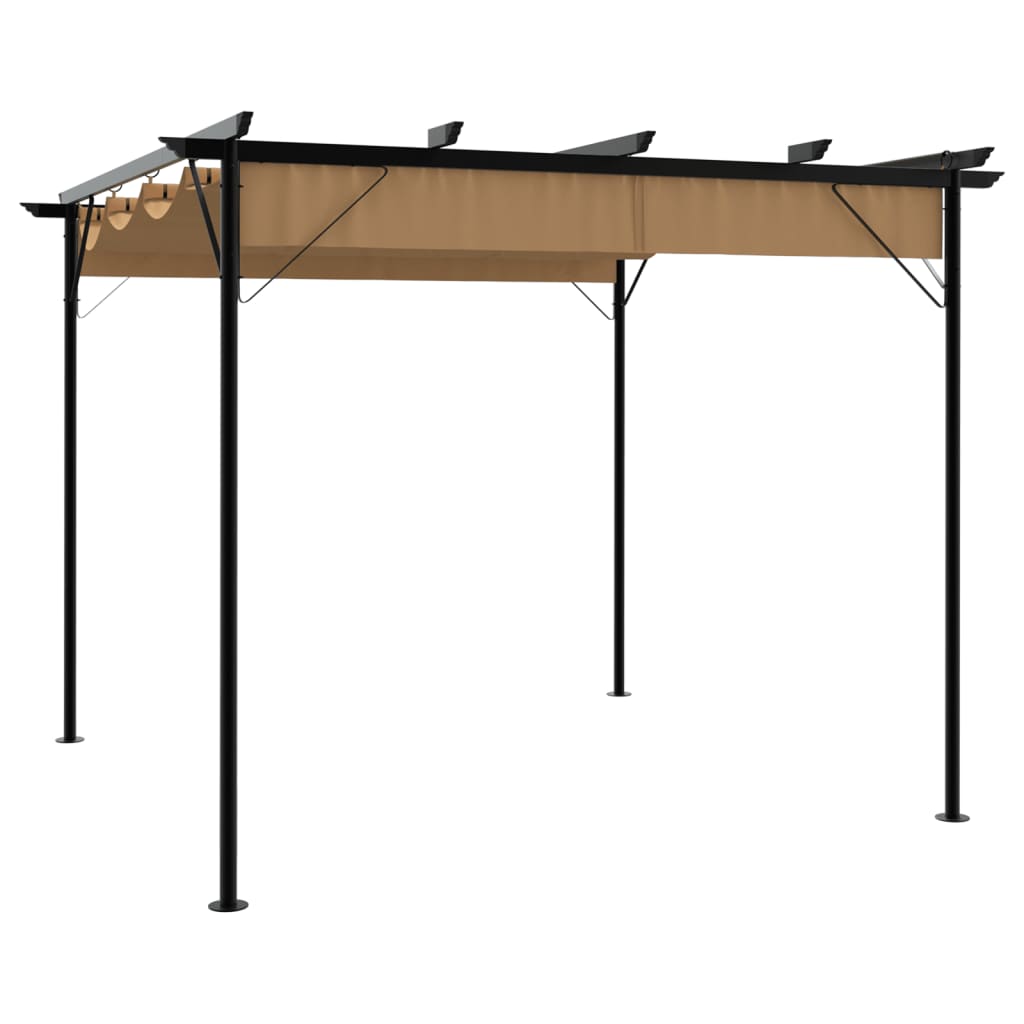 Pergola with retractable roof, taupe, 3x3m, steel