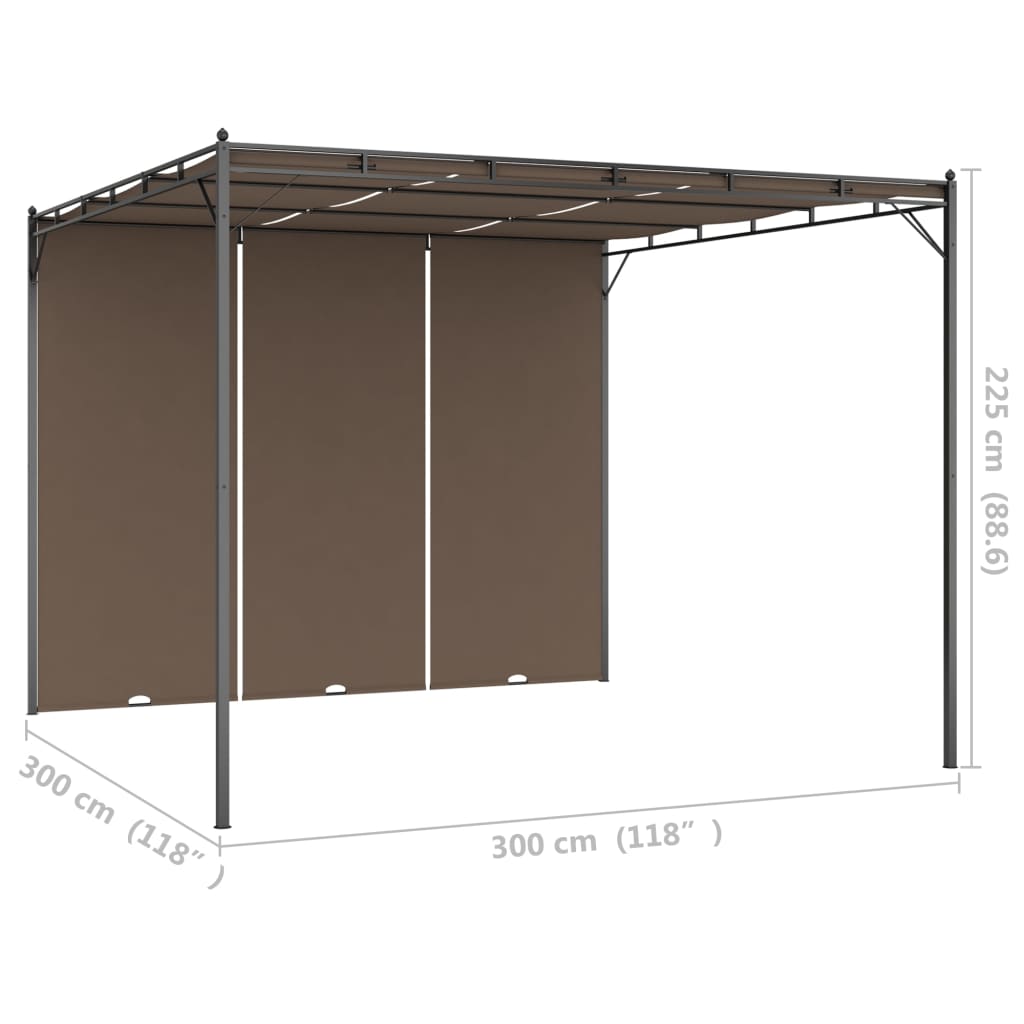 Dārza lapene ar sānu aizkaru, bēši pelēka, 3x3x2,25 m