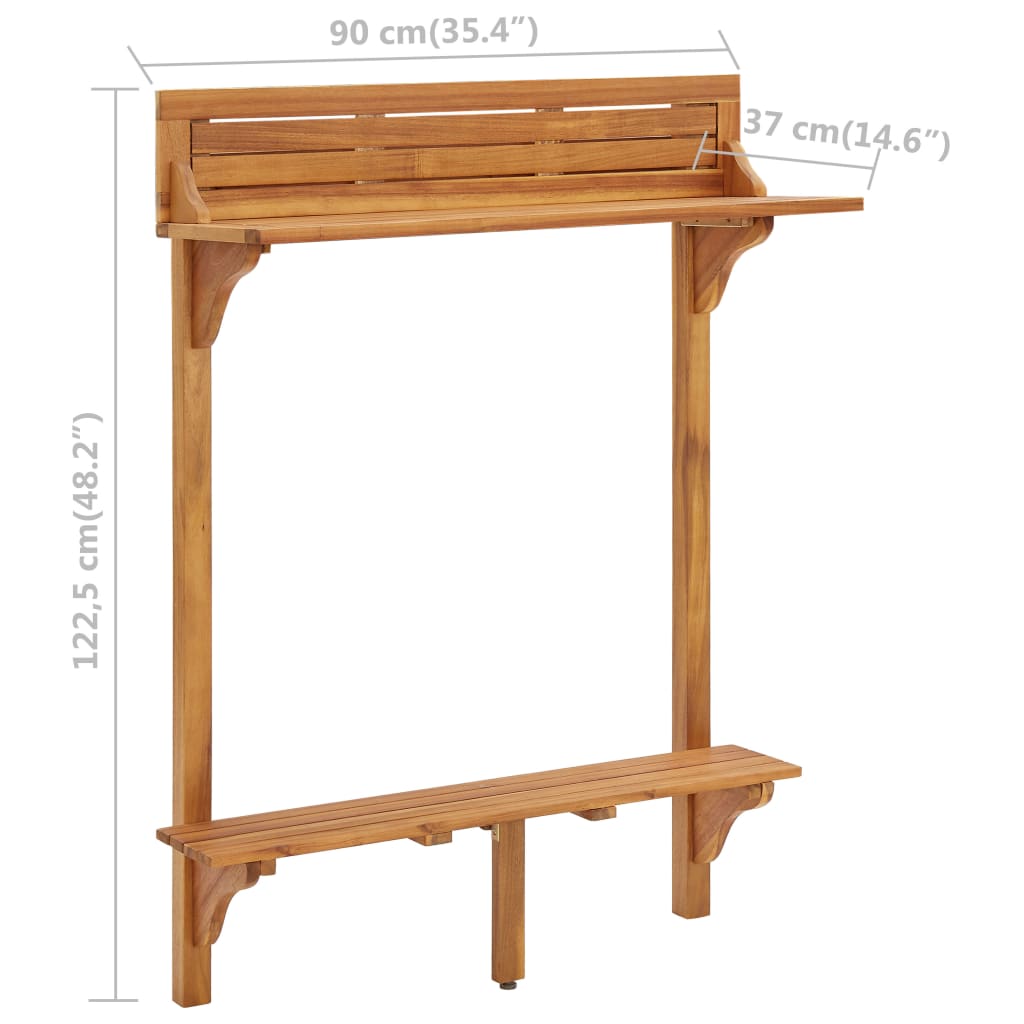 Balcony bar table, 90x37x122.5cm, solid acacia wood