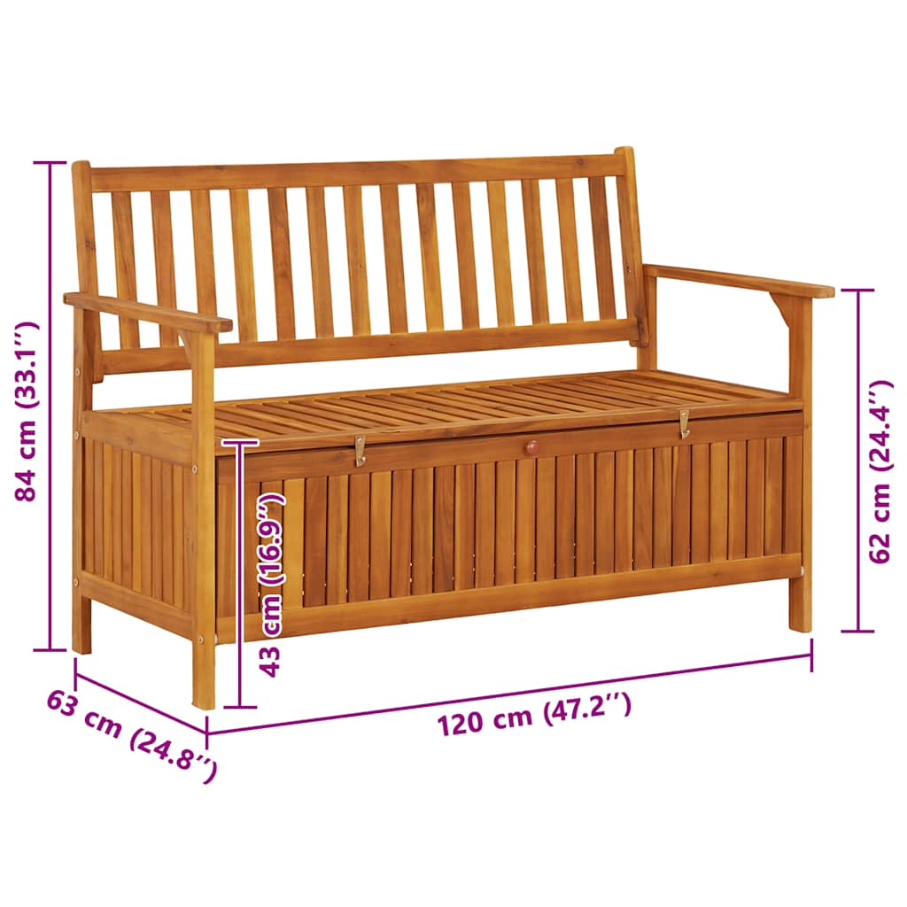 Garden bench with storage box, 120cm, solid acacia wood