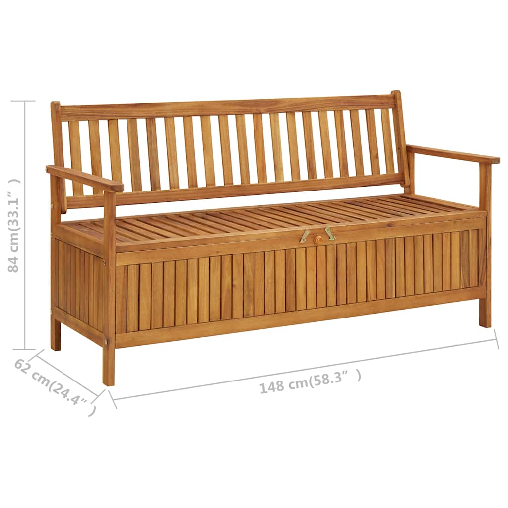 Garden bench storage box, 148cm, solid acacia wood