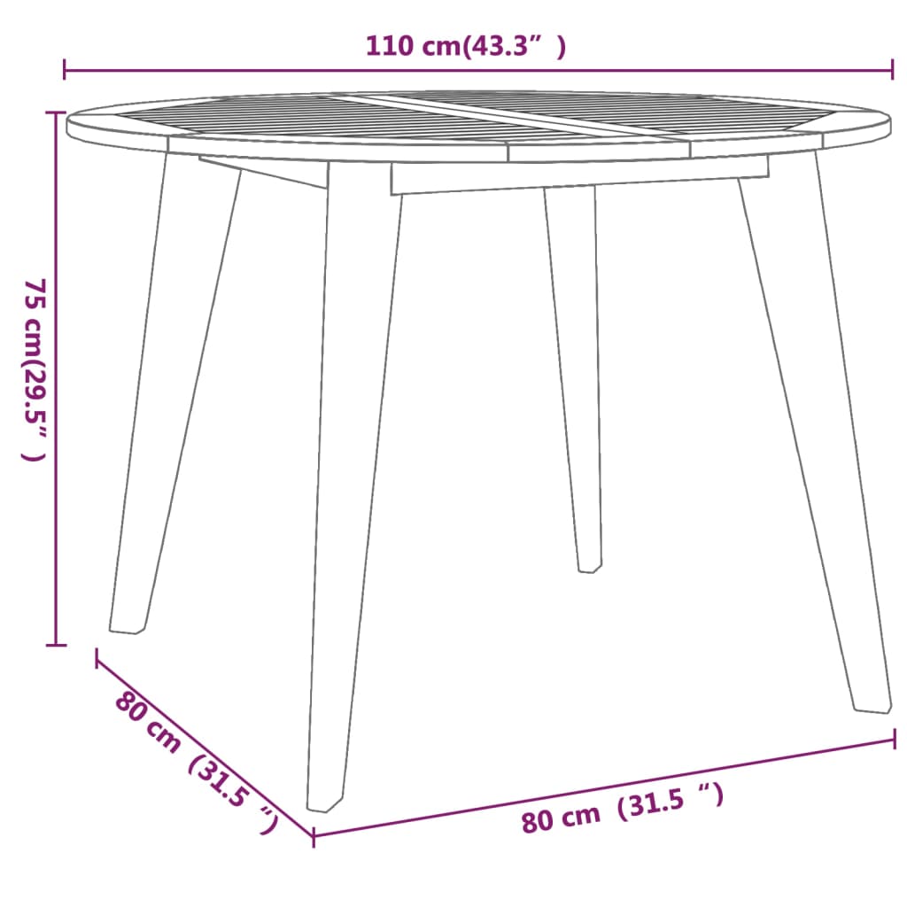 Sodo stalas, 110x75cm, akacijos medienos masyvas