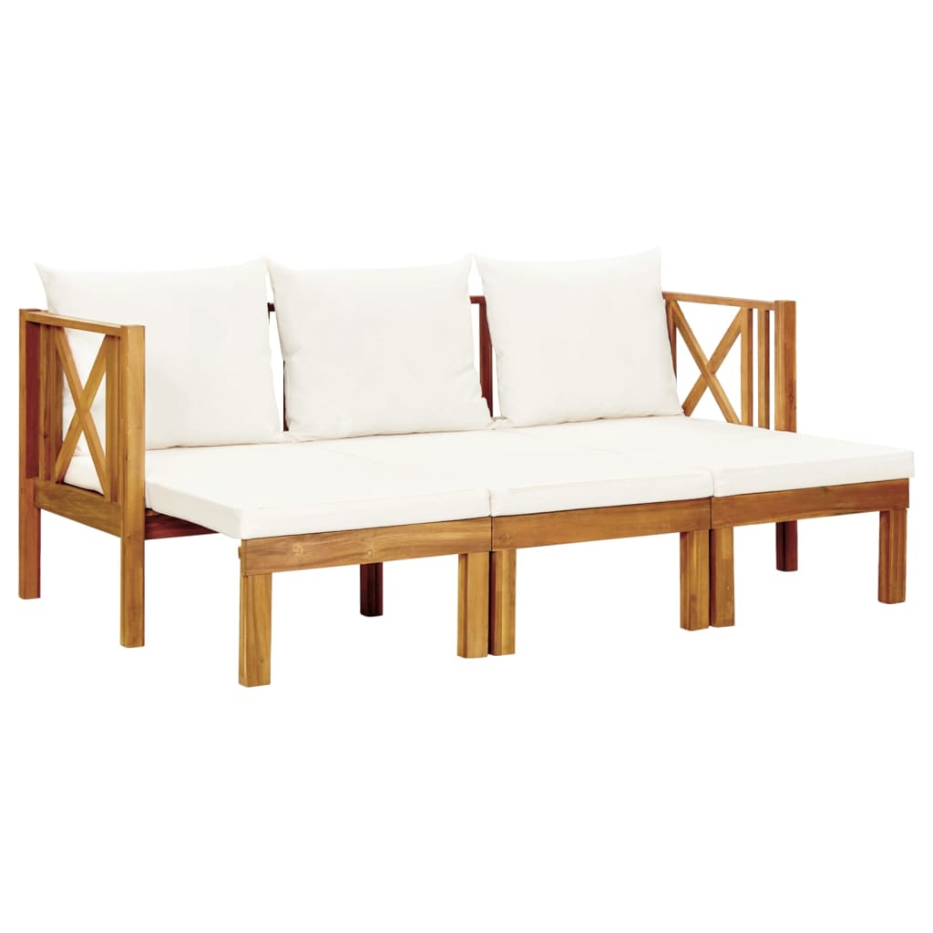 Two-seater garden bench with a cushion, 179cm, solid acacia wood