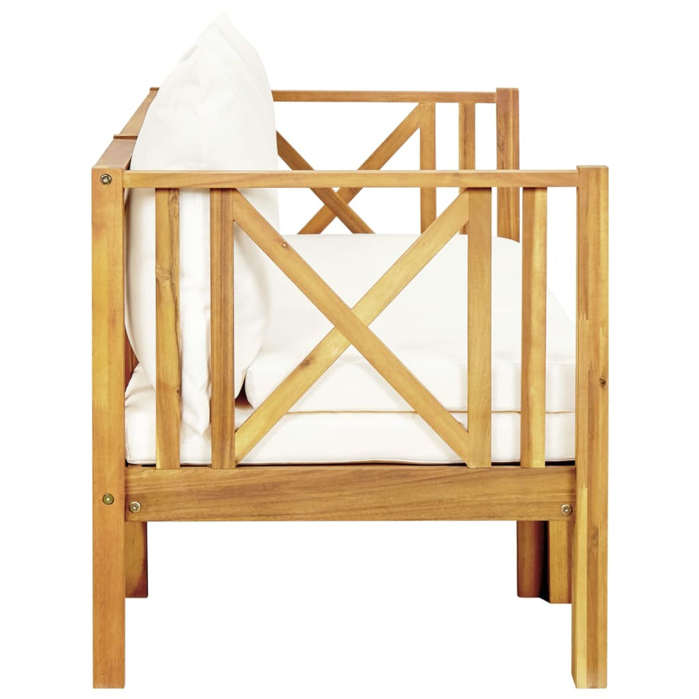 Two-seater garden bench with a cushion, 179cm, solid acacia wood