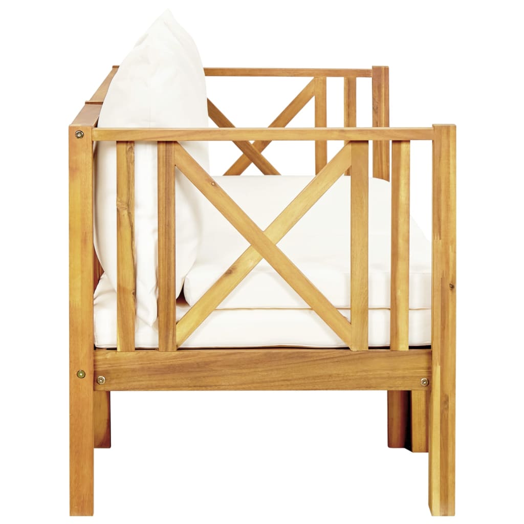 Two-seater garden bench with a cushion, 179cm, solid acacia wood
