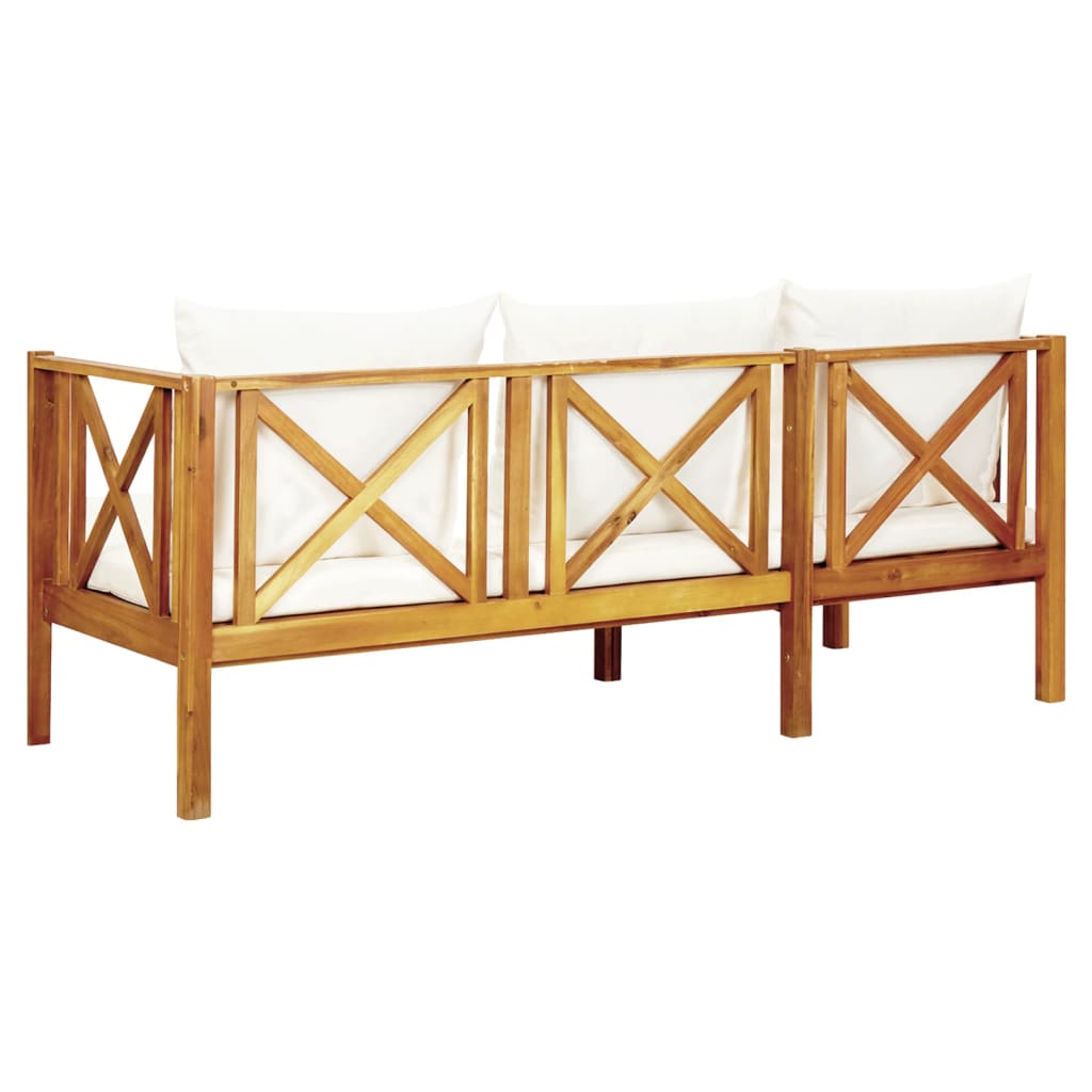Two-seater garden bench with a cushion, 179cm, solid acacia wood