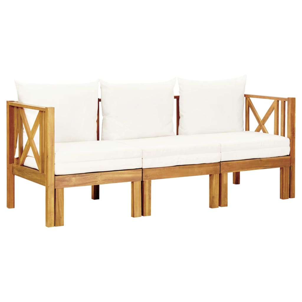 Two-seater garden bench with a cushion, 179cm, solid acacia wood