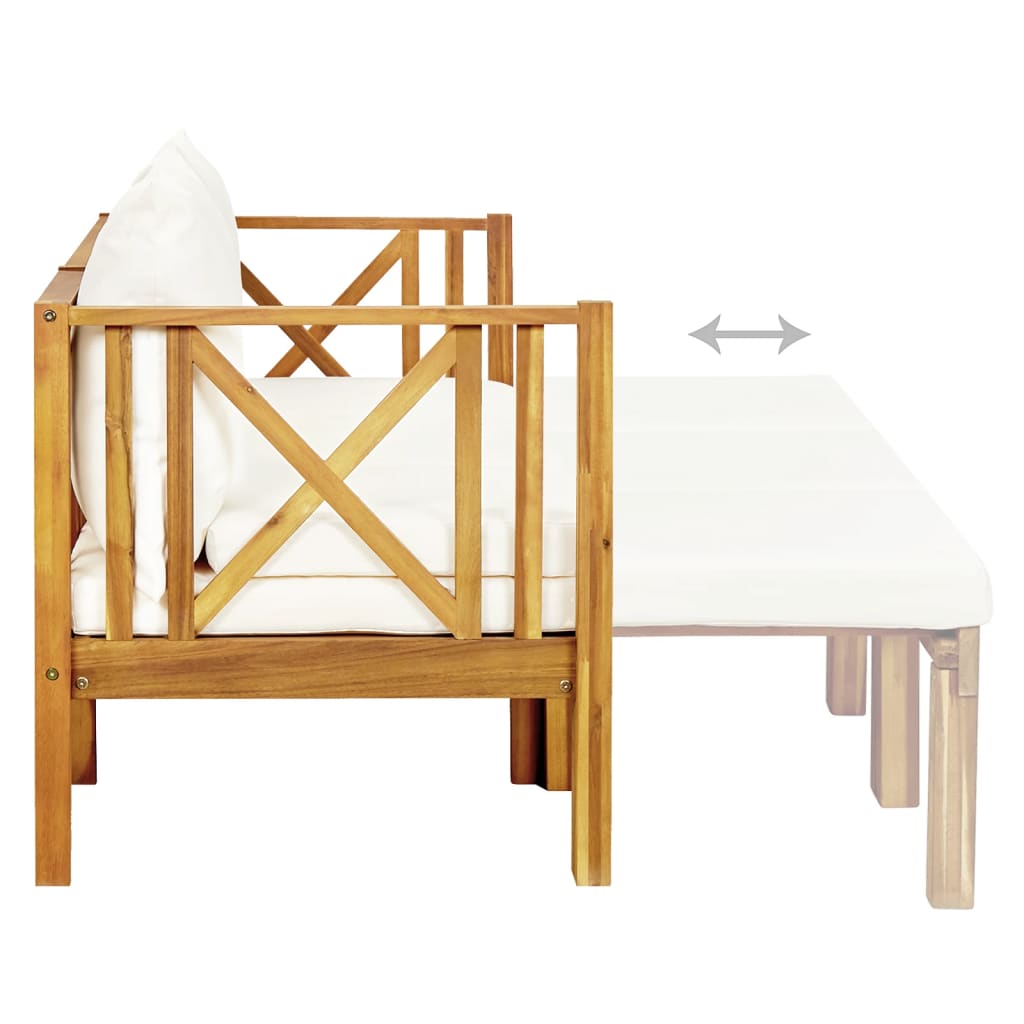 Two-seater garden bench with a cushion, 179cm, solid acacia wood