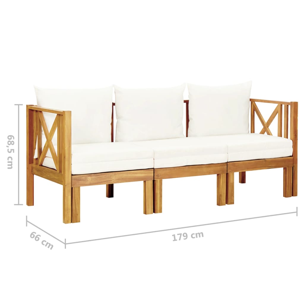 Two-seater garden bench with a cushion, 179cm, solid acacia wood