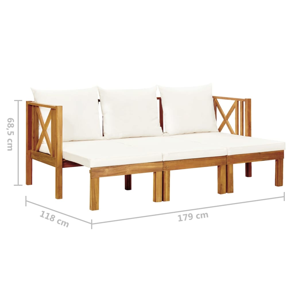 Two-seater garden bench with a cushion, 179cm, solid acacia wood