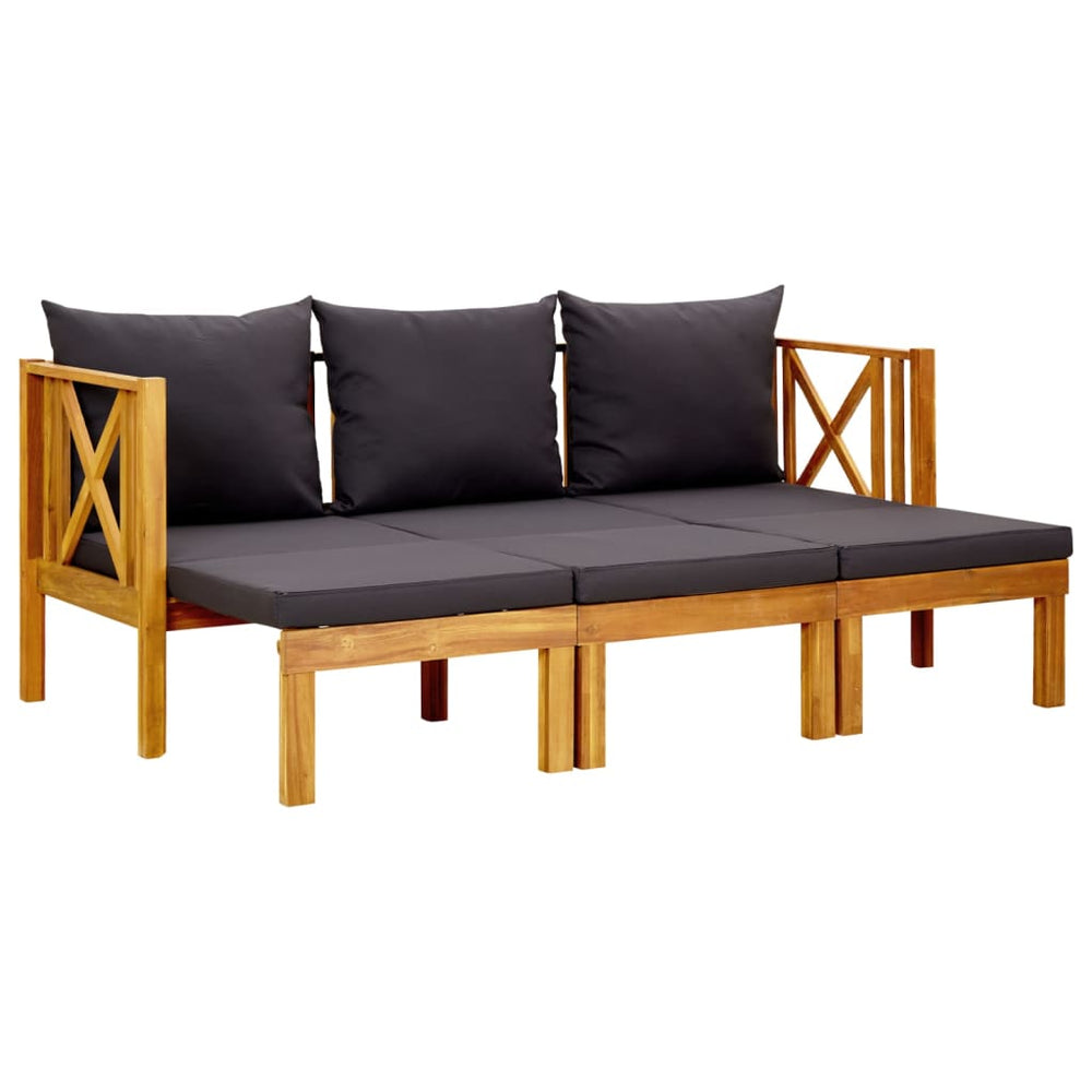 Two-seater garden bench with a cushion, 179cm, solid acacia wood