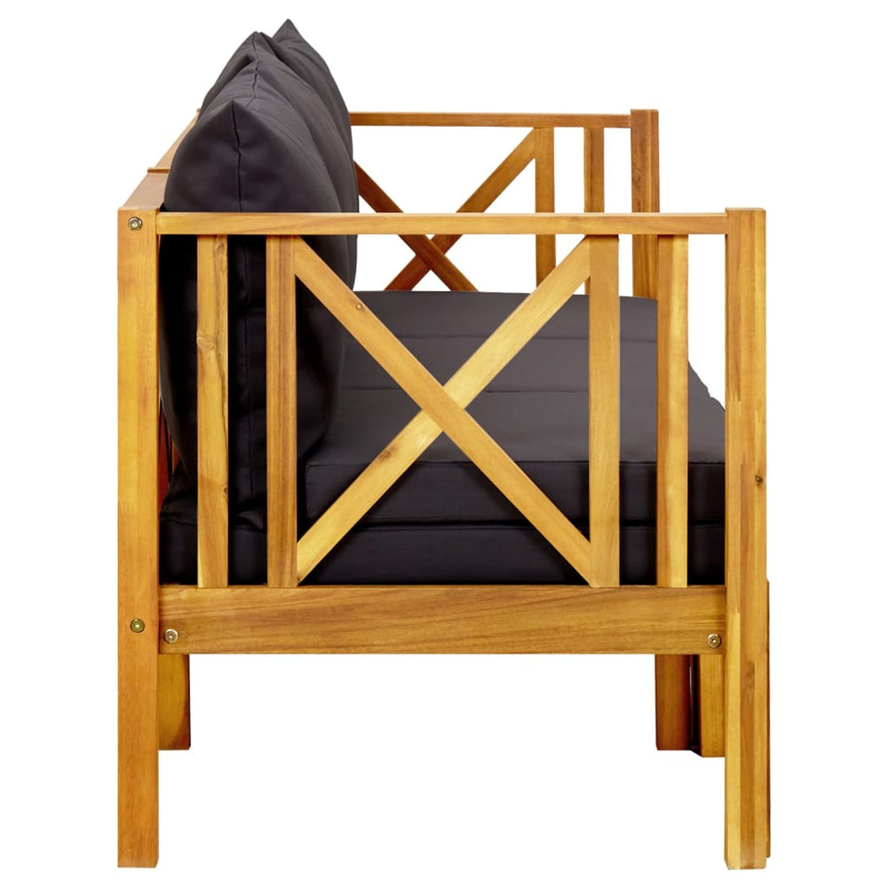 Two-seater garden bench with a cushion, 179cm, solid acacia wood