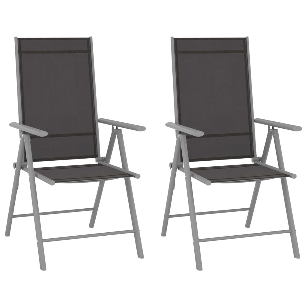 Folding garden chairs, 2 pcs., black, textilene