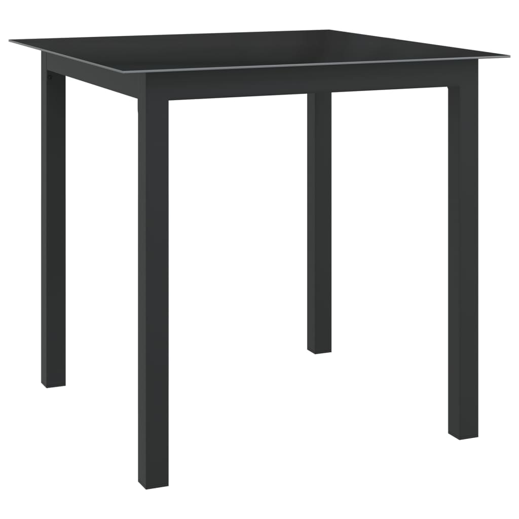 Garden table, black, 80x80x74cm, aluminium and glass