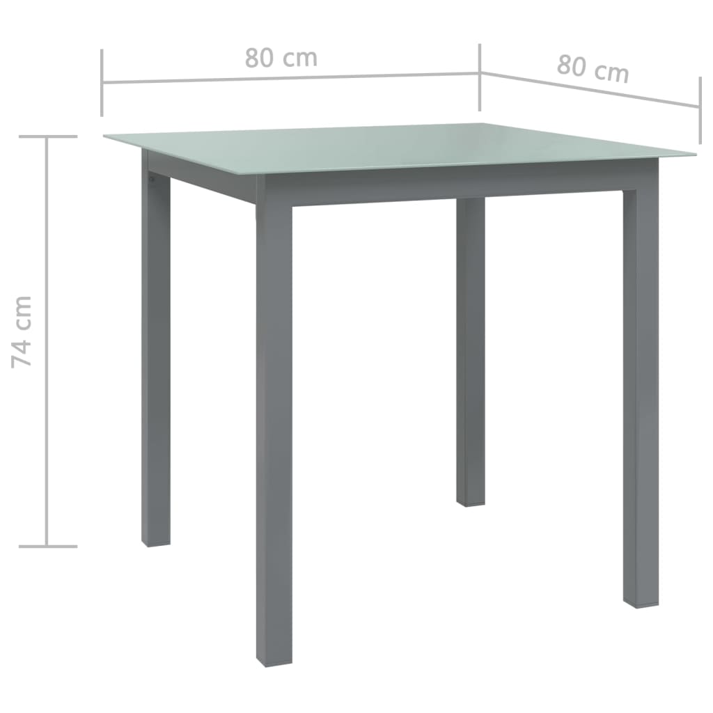 Garden table, light grey, 80x80x74cm, aluminium and glass