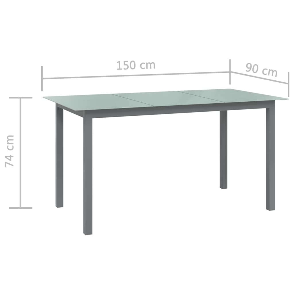 Garden table, light grey, 150x90x74cm, aluminium, glass