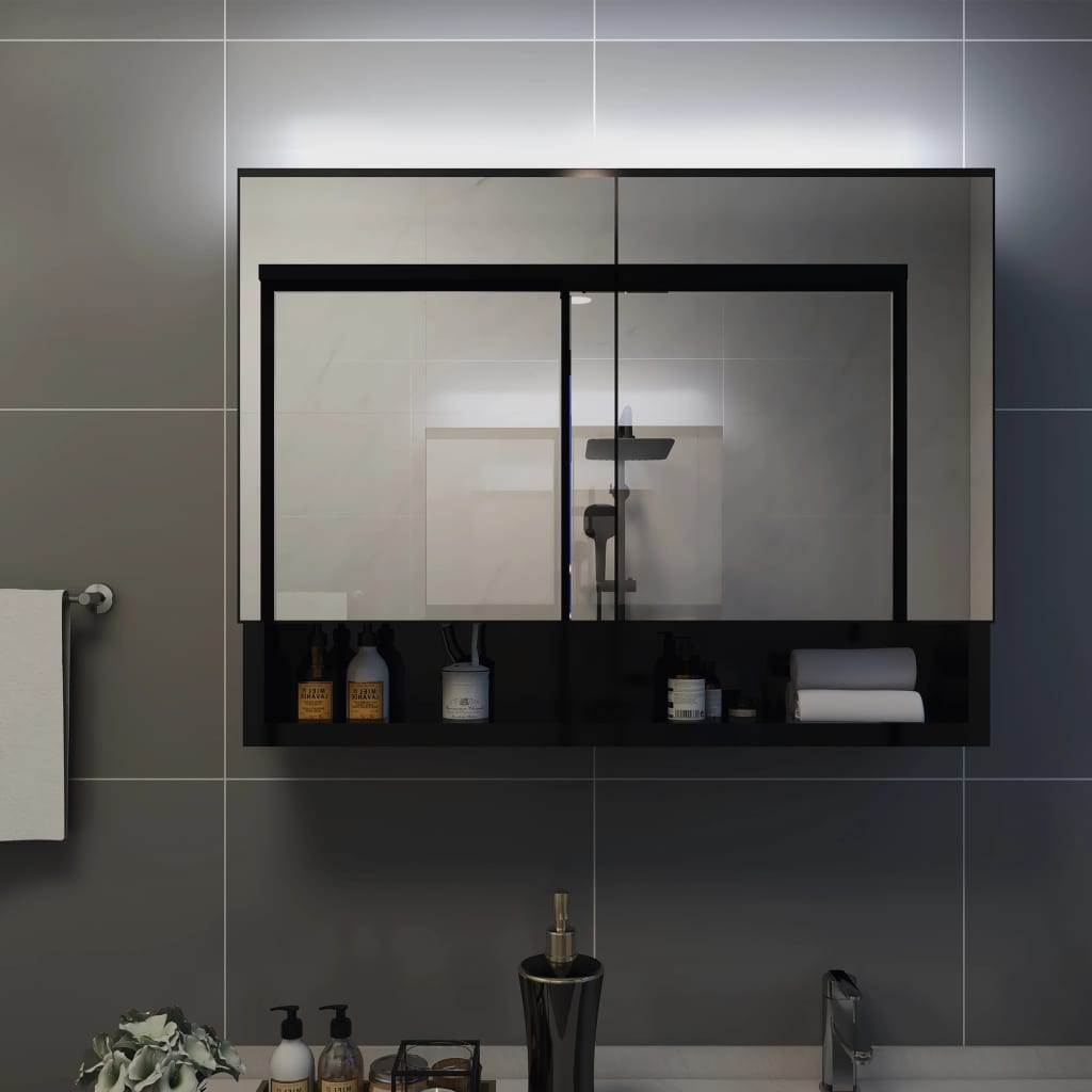 Spogulis vannas istabai ar LED, melns, 80x15x60cm, MDF