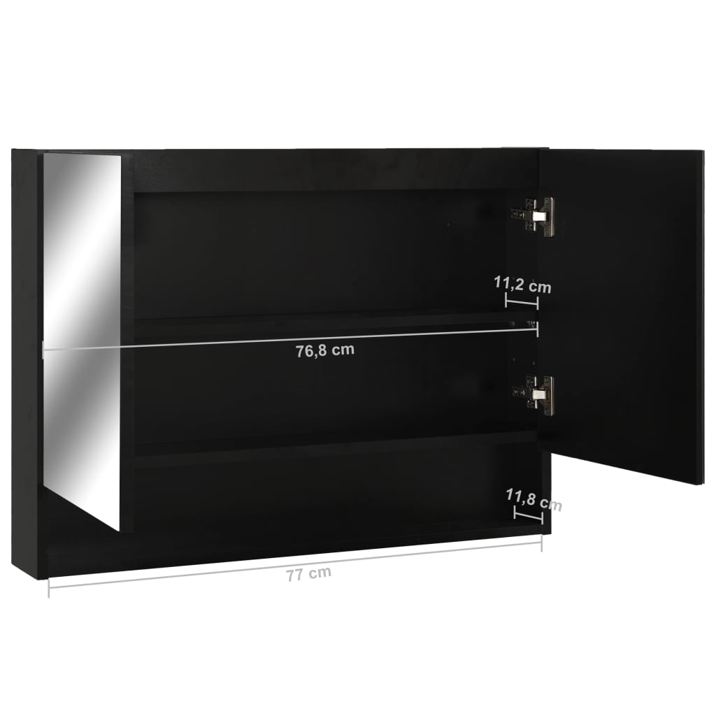 Spogulis vannas istabai ar LED, melns, 80x15x60cm, MDF