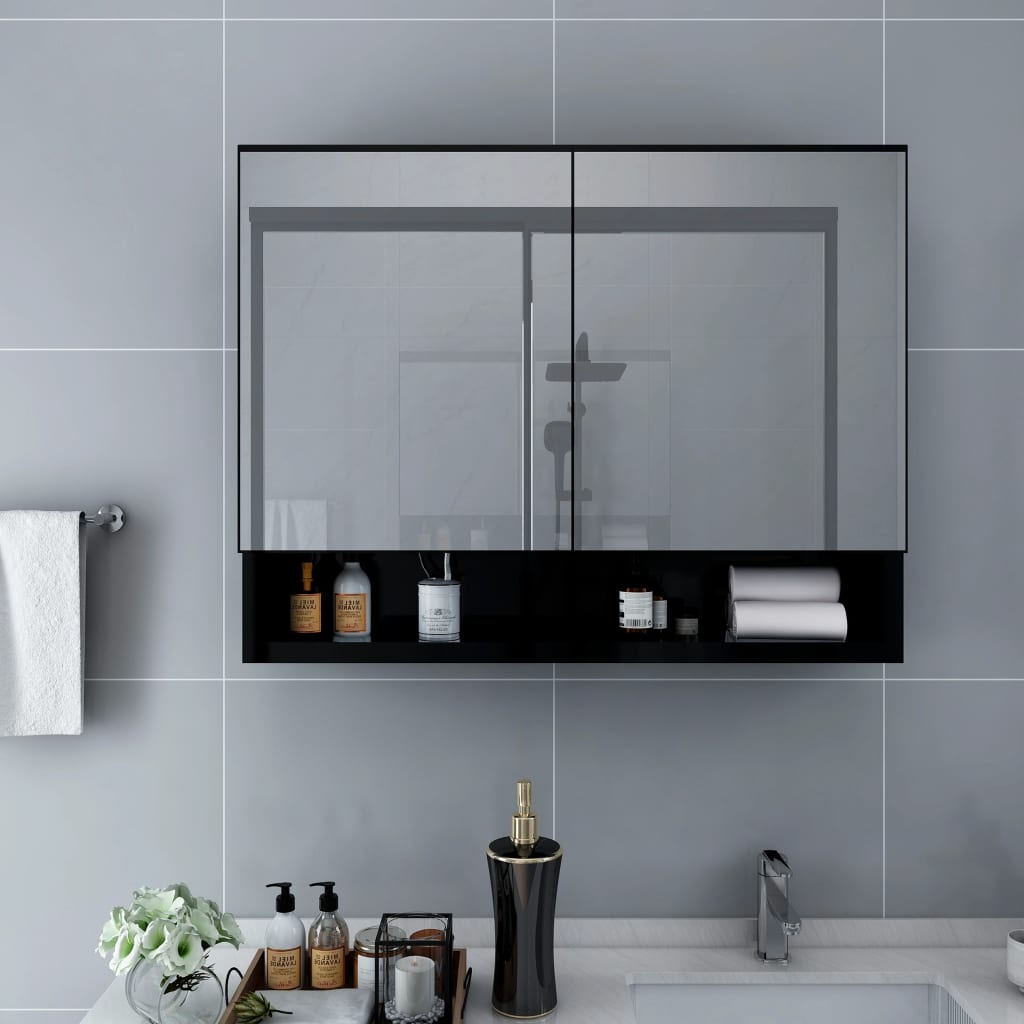 Spogulis vannas istabai ar LED, melns, 80x15x60cm, MDF