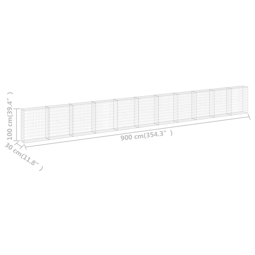 Gabion Wall with Lids, 900x30x100cm, Galvanised Steel