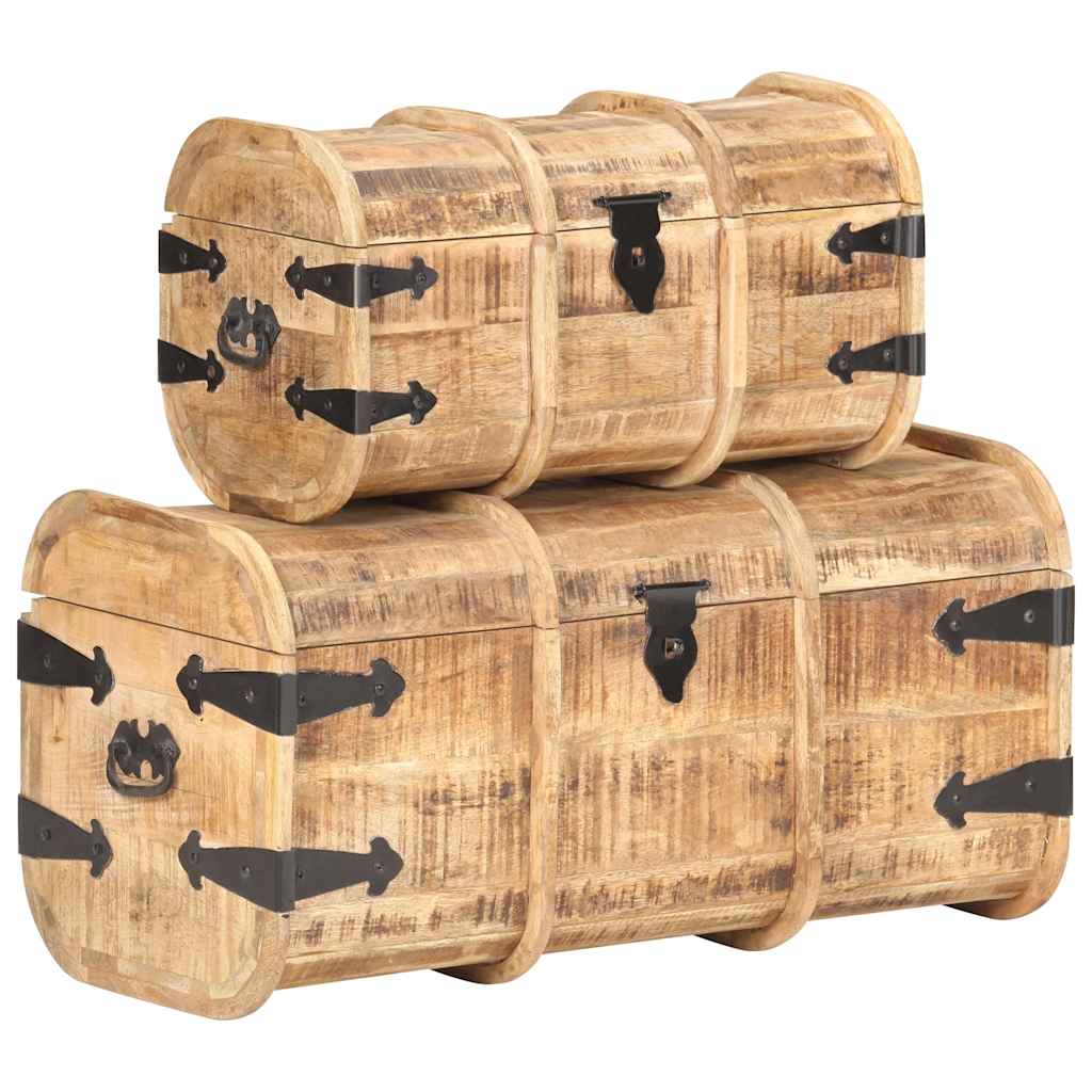 Storage chests, 2 pcs., solid mango wood