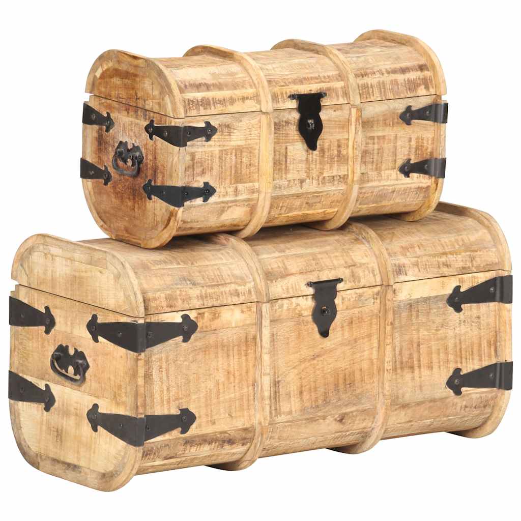 Storage chests, 2 pcs., solid mango wood