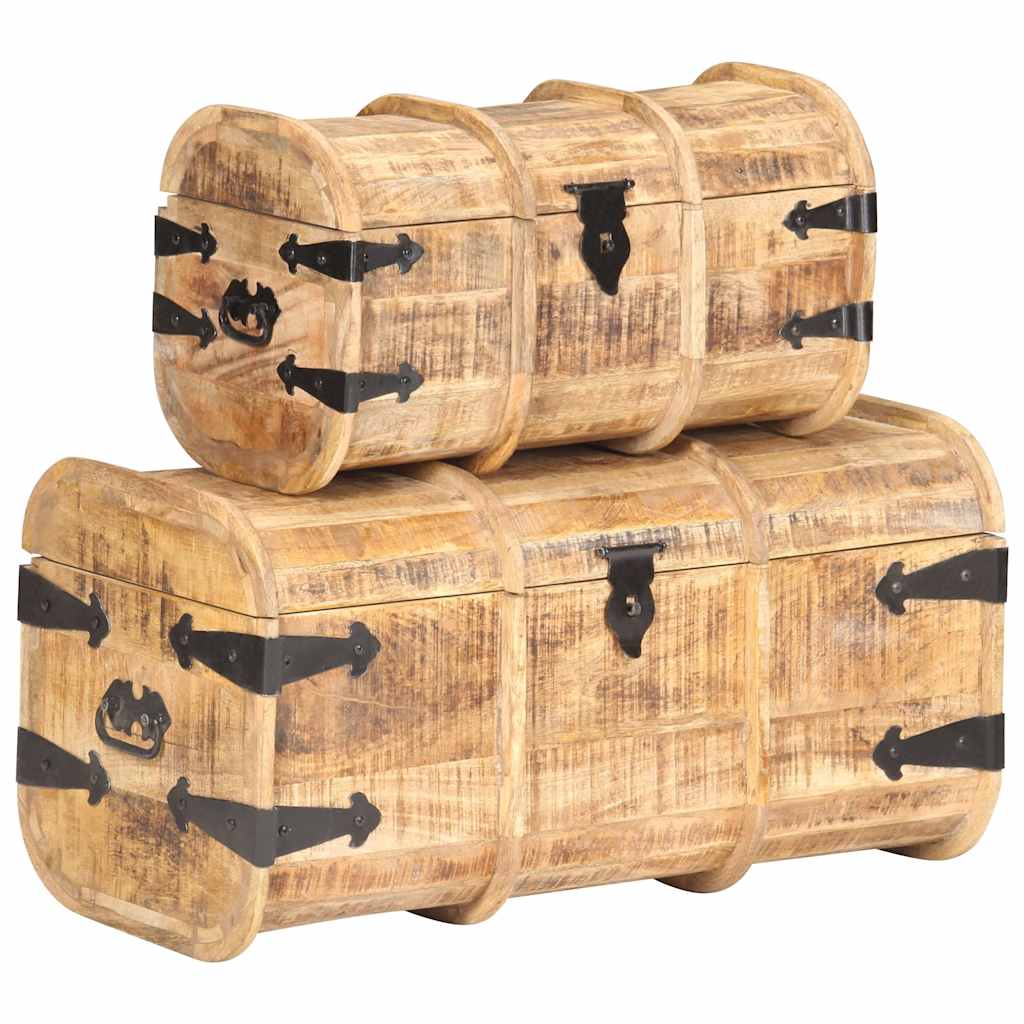 Storage chests, 2 pcs., solid mango wood
