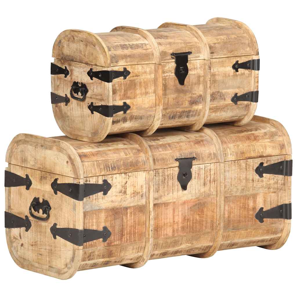 Storage chests, 2 pcs., solid mango wood