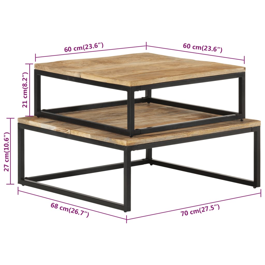 Nesting coffee tables, 2 pcs., solid mango wood