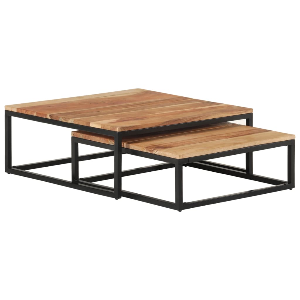 Stackable coffee tables, 2 pcs., solid acacia wood