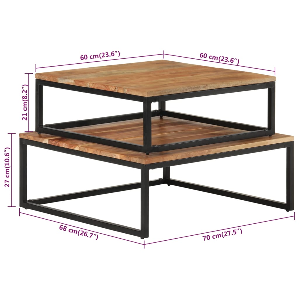 Stackable coffee tables, 2 pcs., solid acacia wood