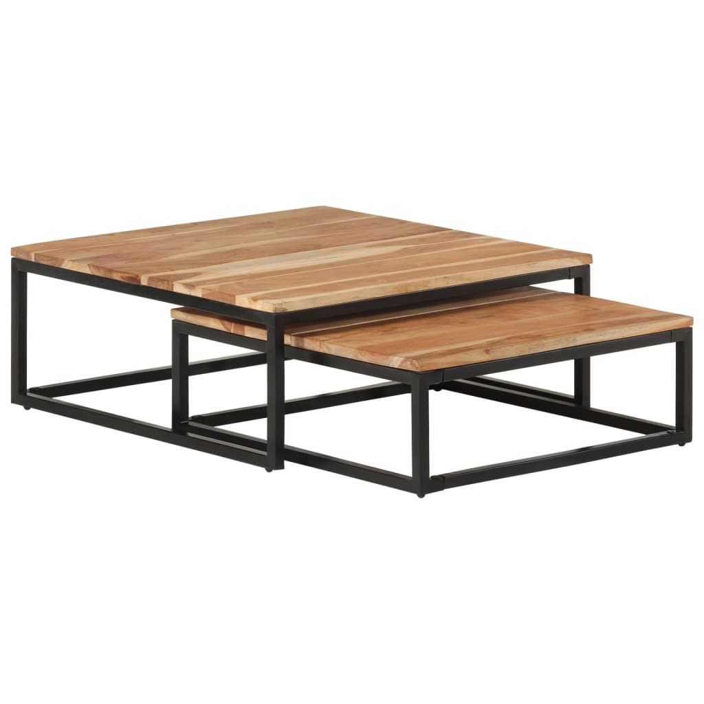 Stackable coffee tables, 2 pcs., solid acacia wood