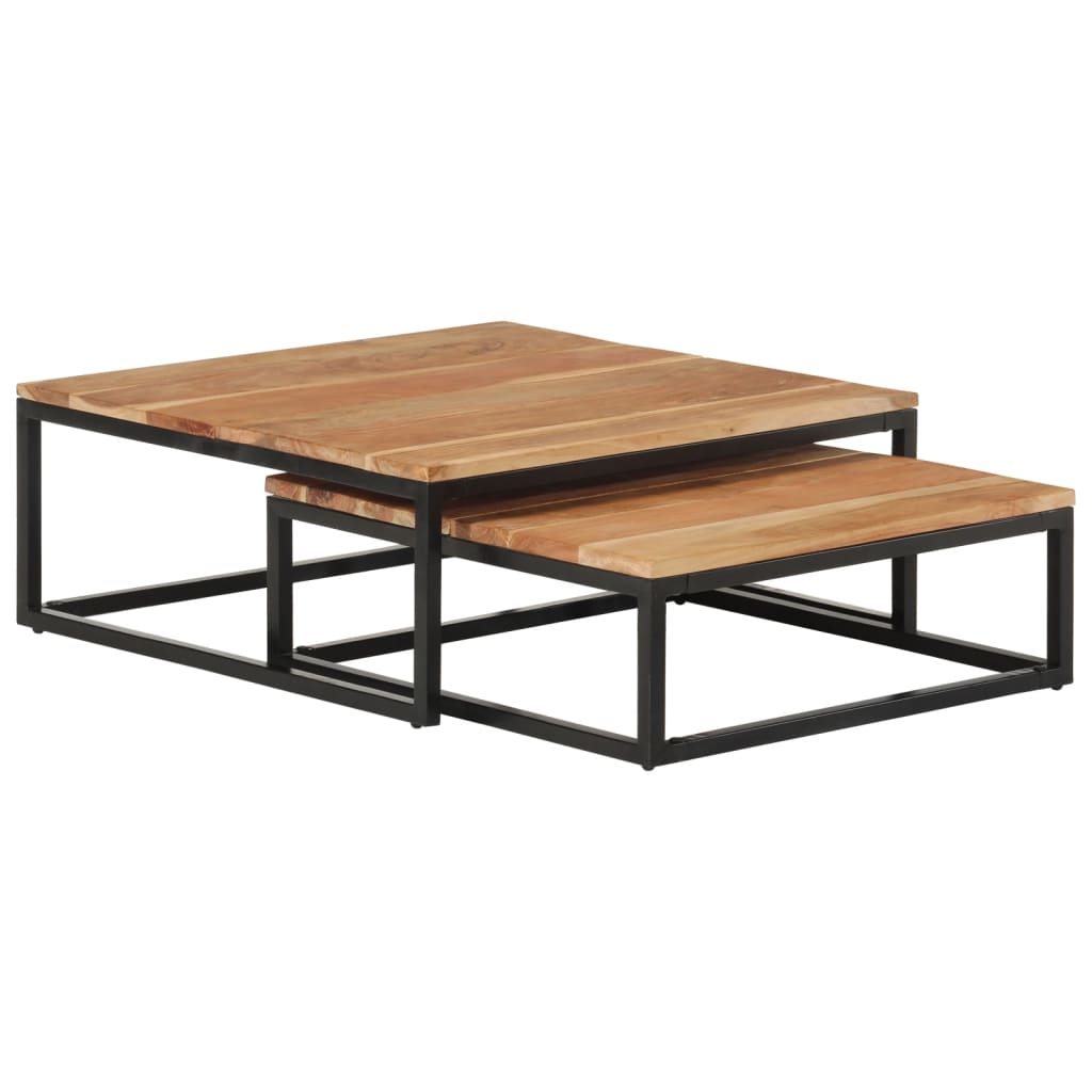 Stackable coffee tables, 2 pcs., solid acacia wood
