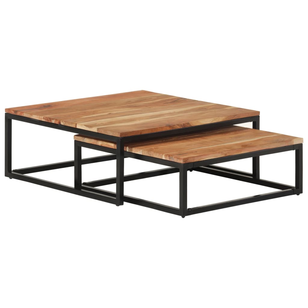 Stackable coffee tables, 2 pcs., solid acacia wood
