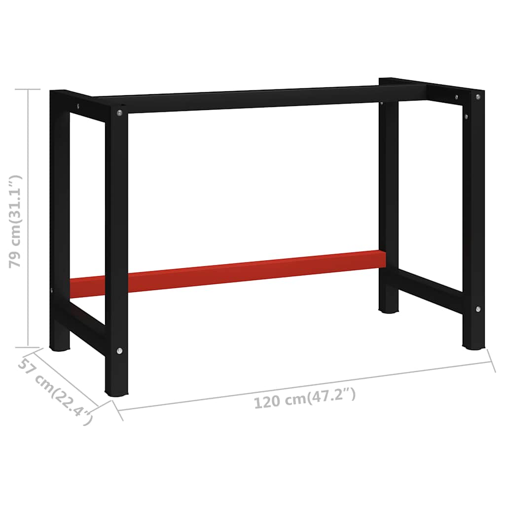 Desk frame, black and red, 120x57x79cm, metal