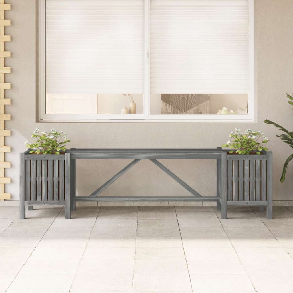 Garden bench with 2 planters, grey, 150cm, solid acacia wood