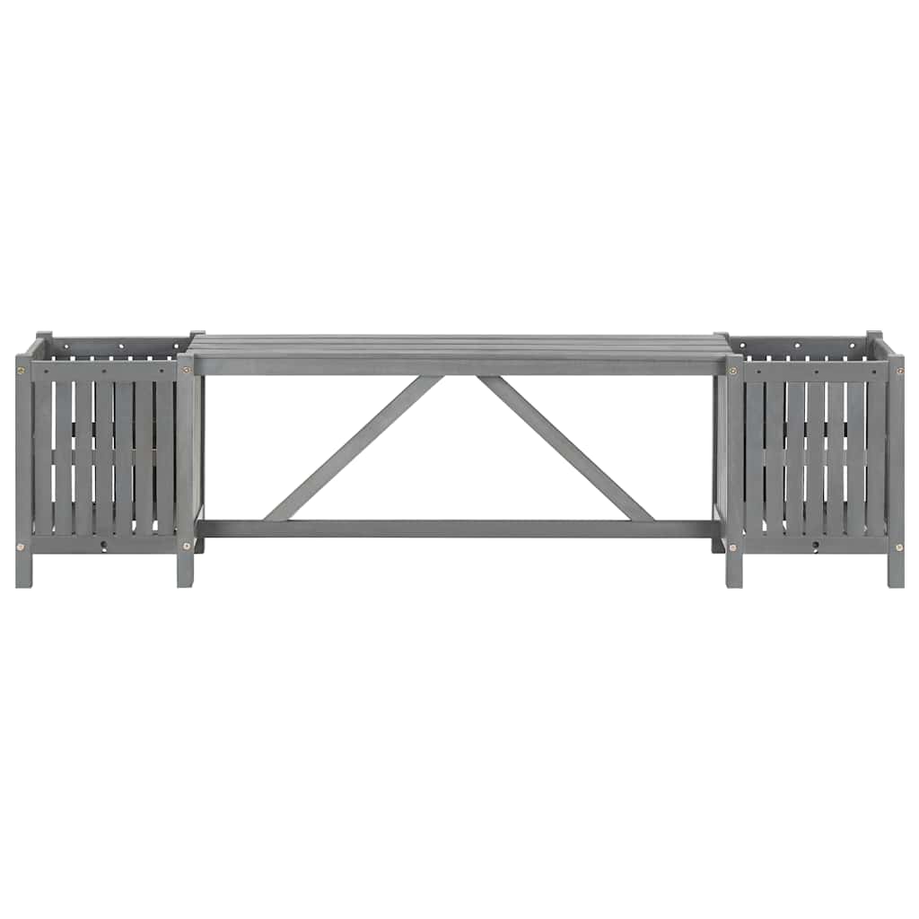 Garden bench with 2 planters, grey, 150cm, solid acacia wood
