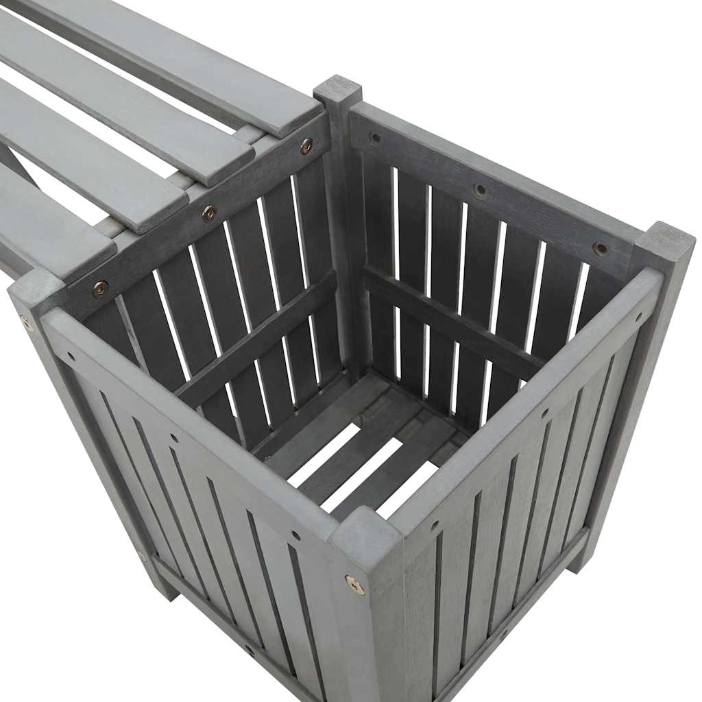 Garden bench with 2 planters, grey, 150cm, solid acacia wood