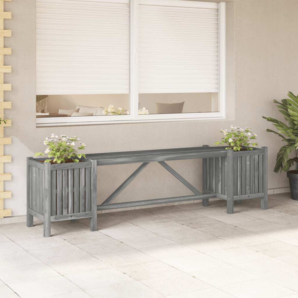 Garden bench with 2 planters, grey, 150cm, solid acacia wood