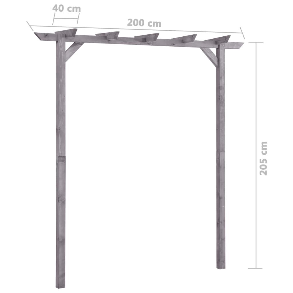Dārza pergola, pelēka, 200x40x205cm, impregnēta priede