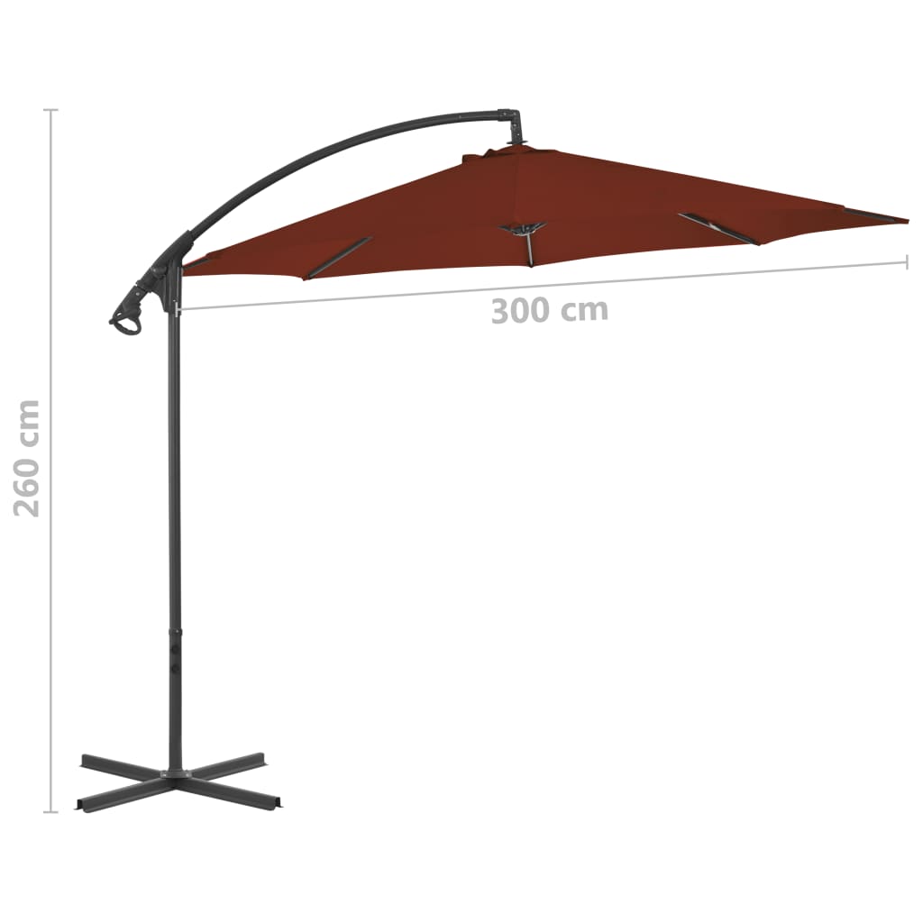 Gembinis sodo skėtis su plieniniu stulpu, terakota, 300cm