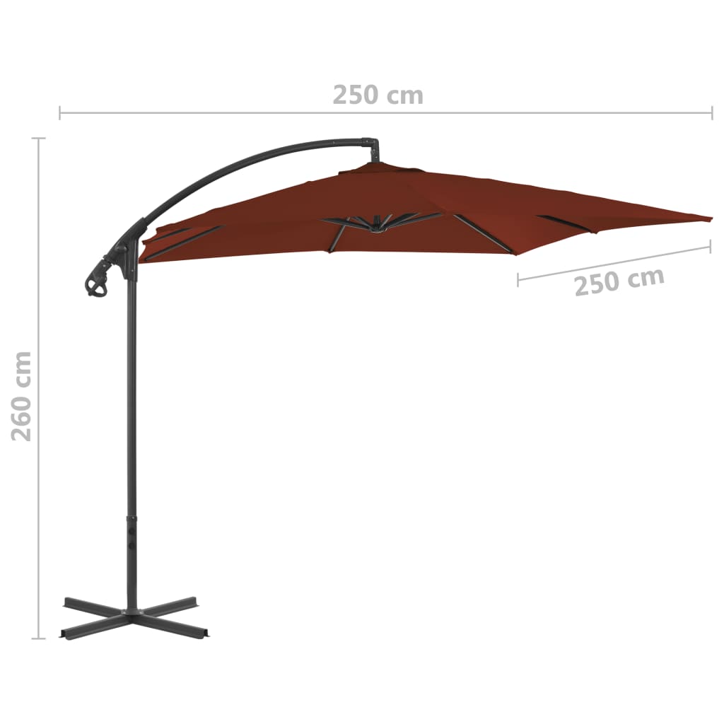 Gembinis sodo skėtis su plieniniu stulpu, terakota, 250x250cm