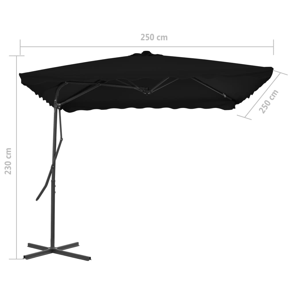 Sodo skėtis su plieniniu stulpu, juodos spalvos, 250x250x230cm