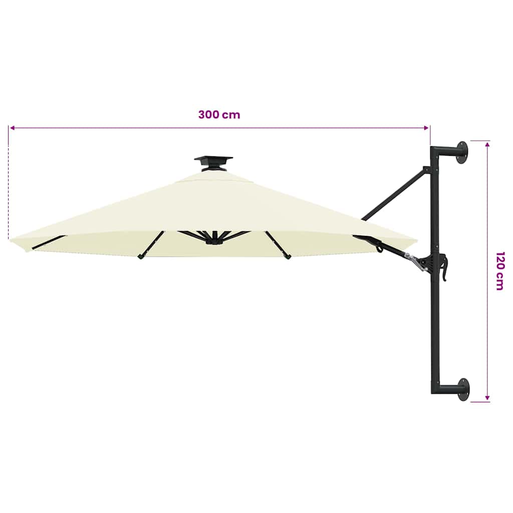 Dārza saulessargs LED BRUCE, smilškrāsas, 300x131cm