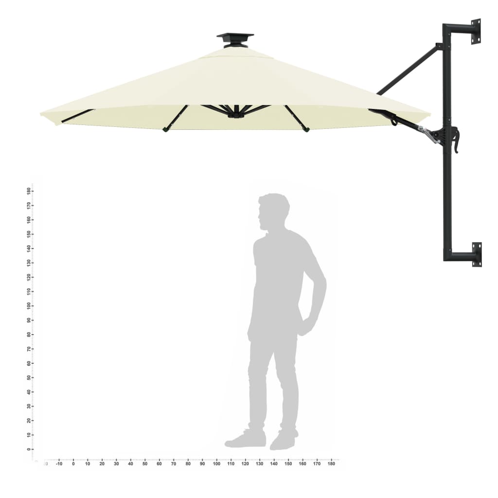 Wall-mounted garden parasol with LED, sand, 300cm